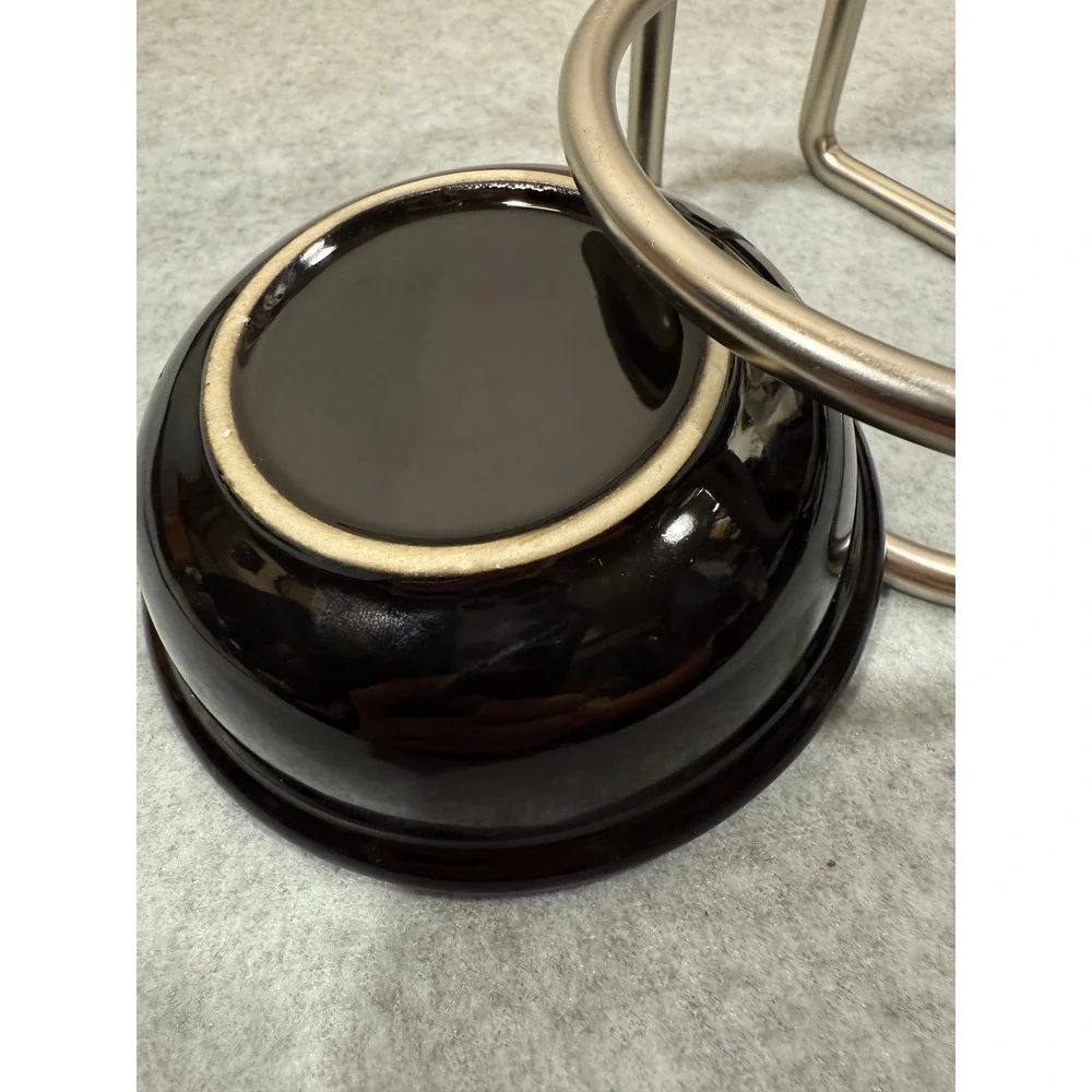 Black Ceramic Spoon Holder w Metal Stand Kitchen Utensil Rest Countertop‎